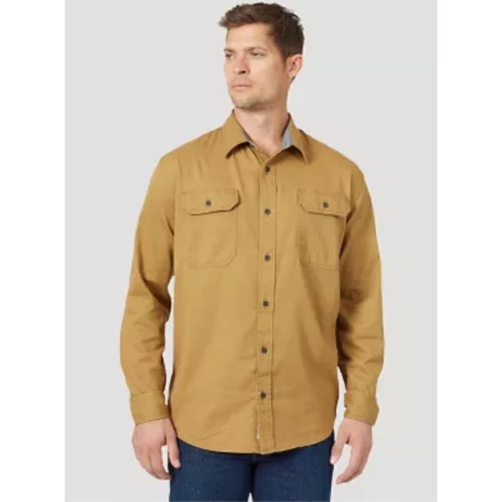 Wrangler Flex Comfort Beige/Tan Long Sleeve Button Up Shirt
